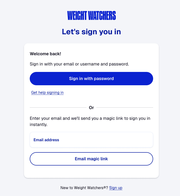 First step in how to cancel weight watchers is signing into your online account with email and password.