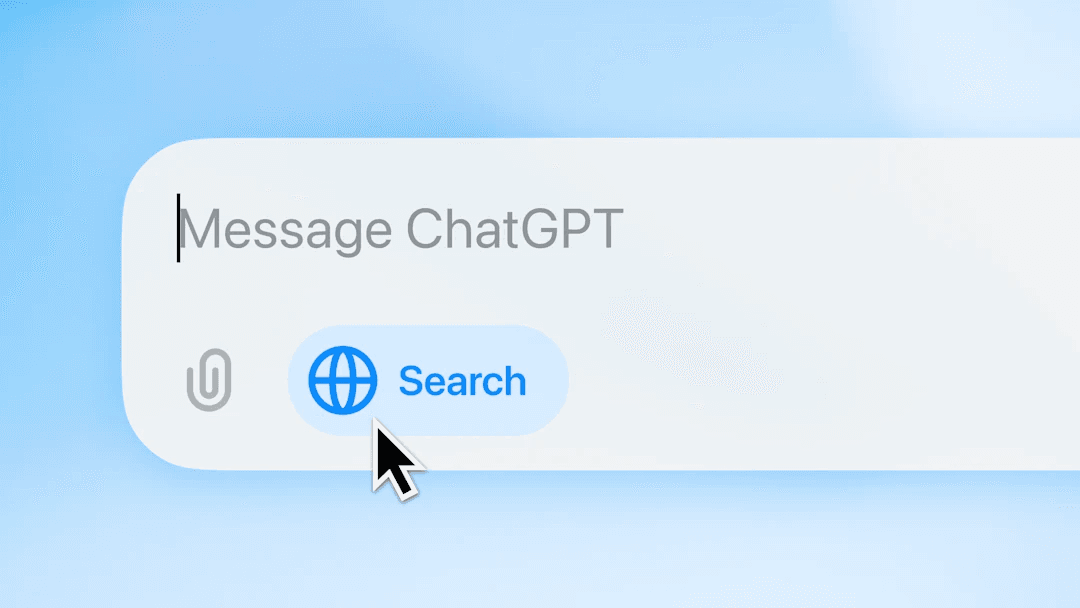 ChatGPT search interface showing the new Search button, a strong Claude alternative for real-time web information and conversational AI.
