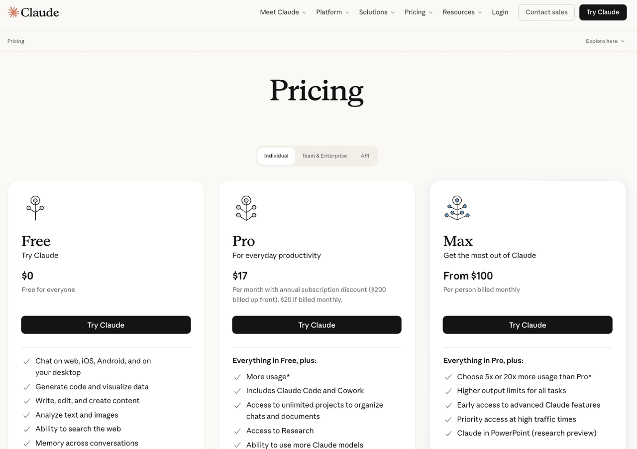 Claude pricing tiers from Free to Max. Analyzing costs is crucial for the claude vs chatgpt vs gemini AI comparison.