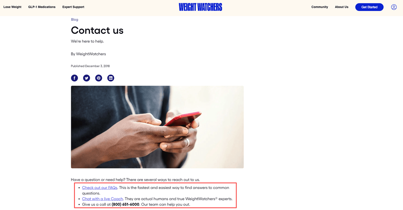 Contact customer service via phone or chat if you are wondering how to cancel weight watchers directly.