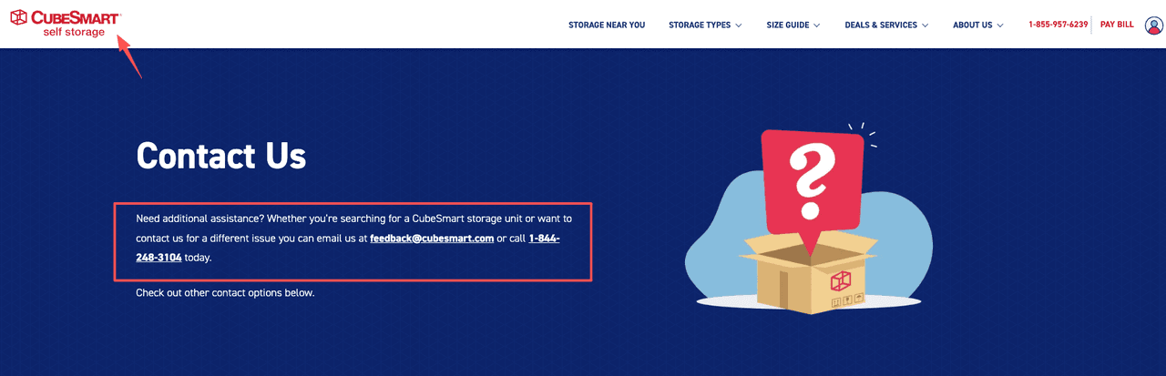 Find customer service details on how to cancel cubesmart via phone or email using their official contact support page.