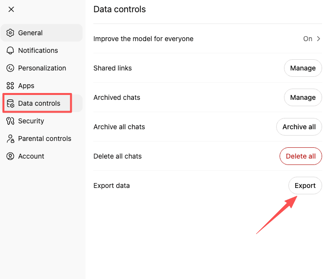 Crucial step in how to migrate from chatgpt to claude: exporting data from your settings.