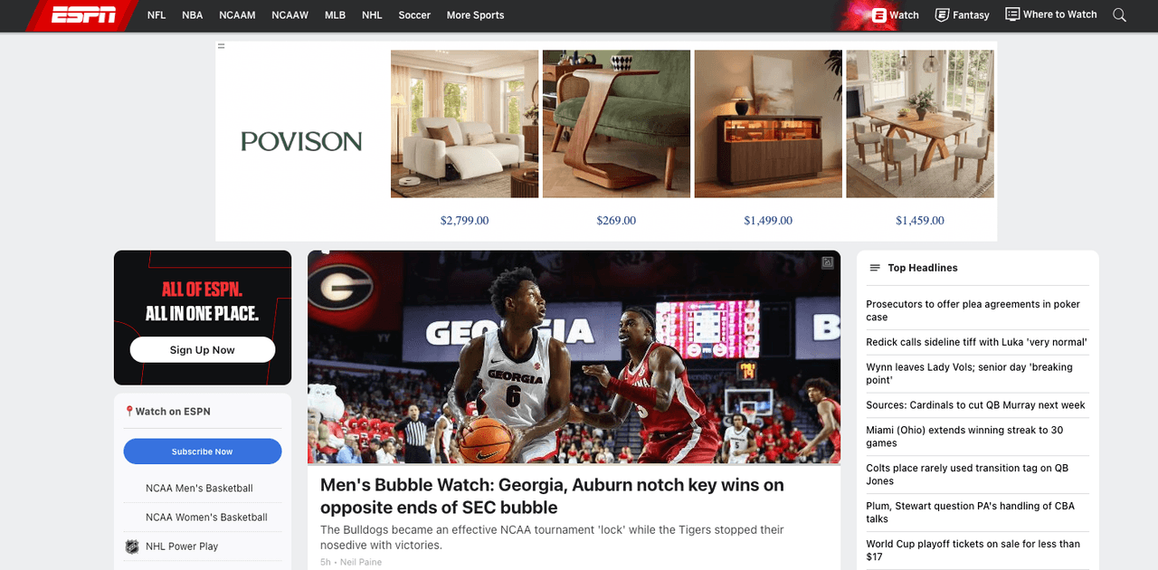 Visit the official website homepage as the first step when figuring out how to cancel espn plus online quickly.