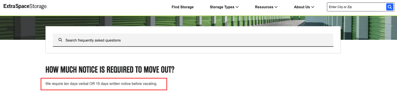 Before finding out can you cancel extra space storage online, note the required 10 days verbal or 15 days written notice.