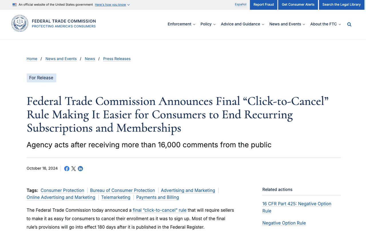 The FTC click-to-cancel rule impacts the public storage cancellation policy, making it easier for consumers to move out.