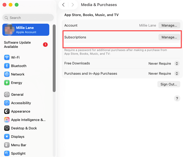 Navigate to Mac Media and Purchases settings to manage subscriptions and safely cancel apple music free trial today.