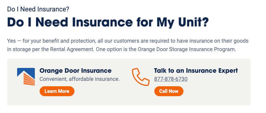 Information on mandatory insurance requirements that contribute to the total monthly public storage fees and costs.