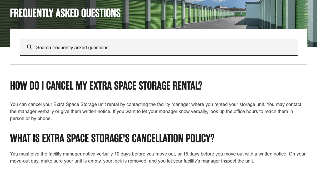 Official extra space storage cancellation policy details on how to contact your facility manager to end your rental.