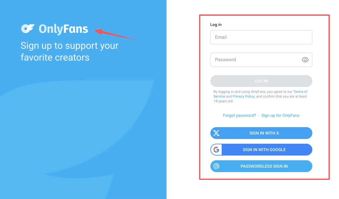 Log into your account portal as the first required step for an onlyfans cancel subscription request.