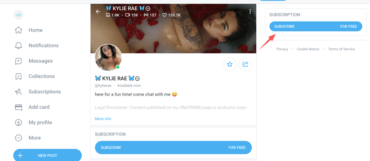 Creator profile page showing subscription buttons to manage or initiate an onlyfans cancel subscription.