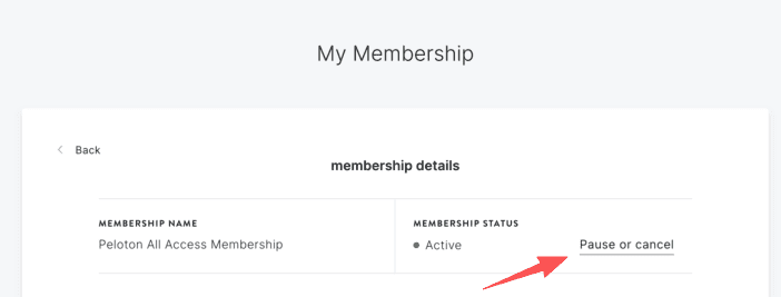 Choose the pause or cancel link within your membership details page to officially cancel peloton membership online.