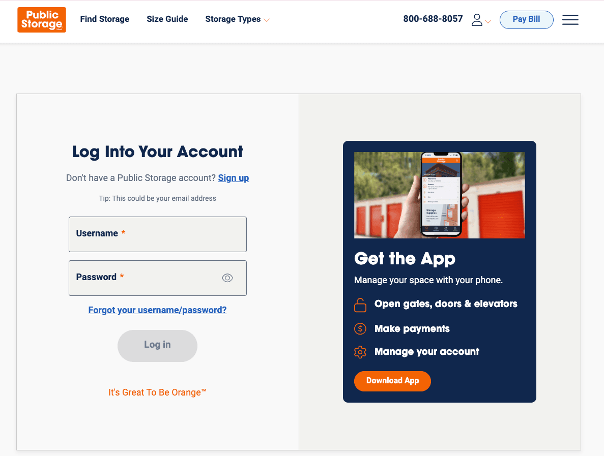 Log into your online account as the first step in the process of how to cancel public storage and manage your unit.
