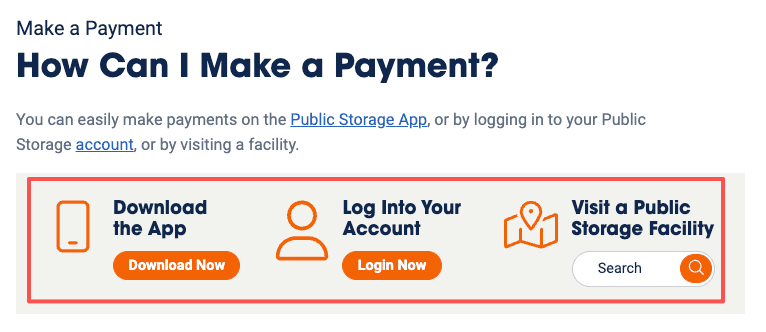 Cannot pay online? Contact a public storage customer service live person for billing assistance.